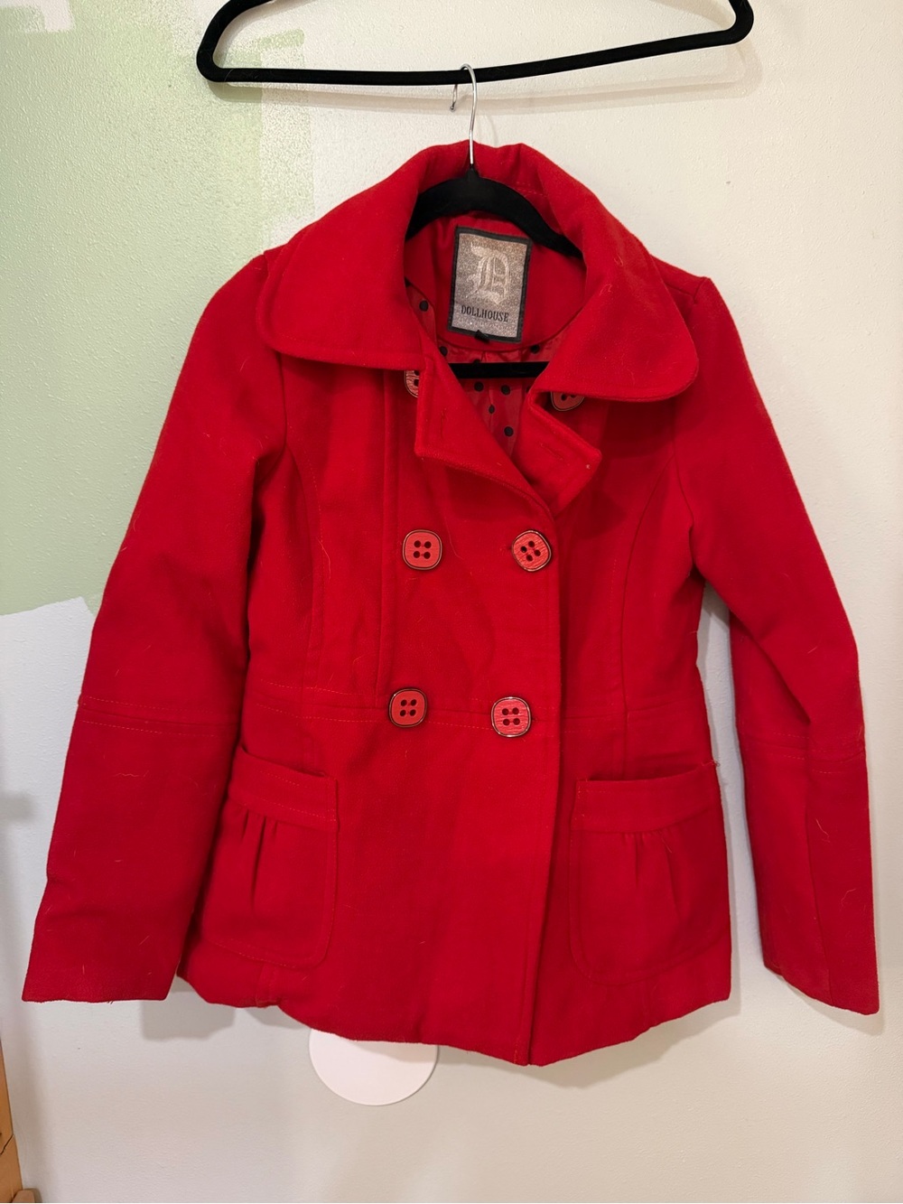 Dollhouse Red Double-Breasted Pea Coat